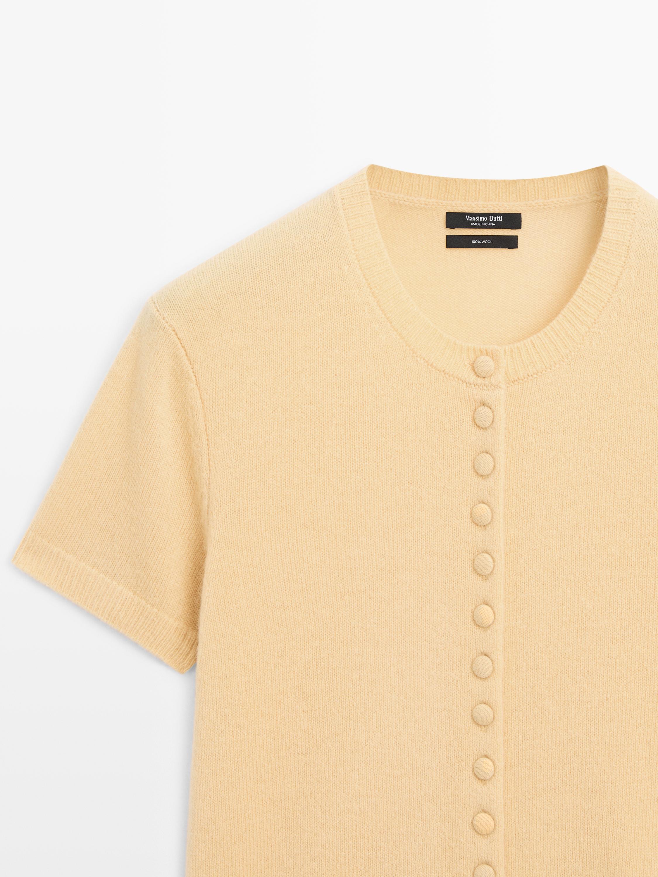 Short sleeve 100% wool knit cardigan